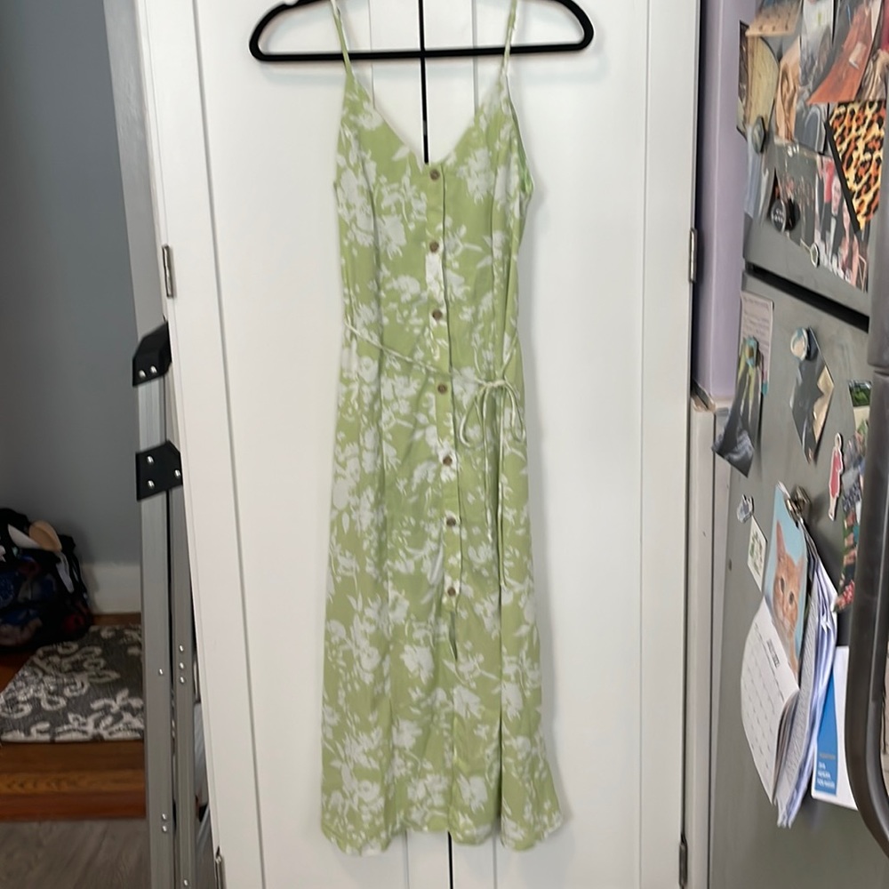 Light Green Floral Button Front Midi